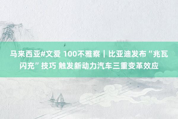 马来西亚#文爱 100不雅察｜比亚迪发布“兆瓦闪充”技巧 触发新动力汽车三重变革效应