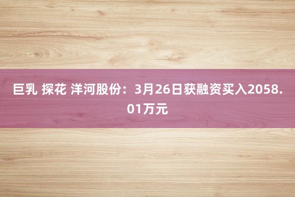巨乳 探花 洋河股份：3月26日获融资买入2058.01万元