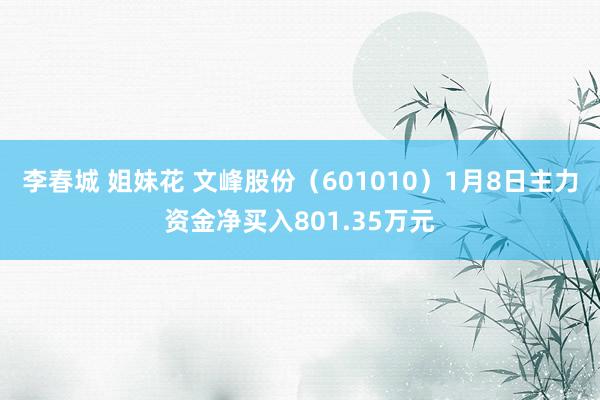 李春城 姐妹花 文峰股份（601010）1月8日主力资金净买入801.35万元