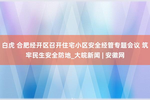 白虎 合肥经开区召开住宅小区安全经管专题会议 筑牢民生安全防地_大皖新闻 | 安徽网